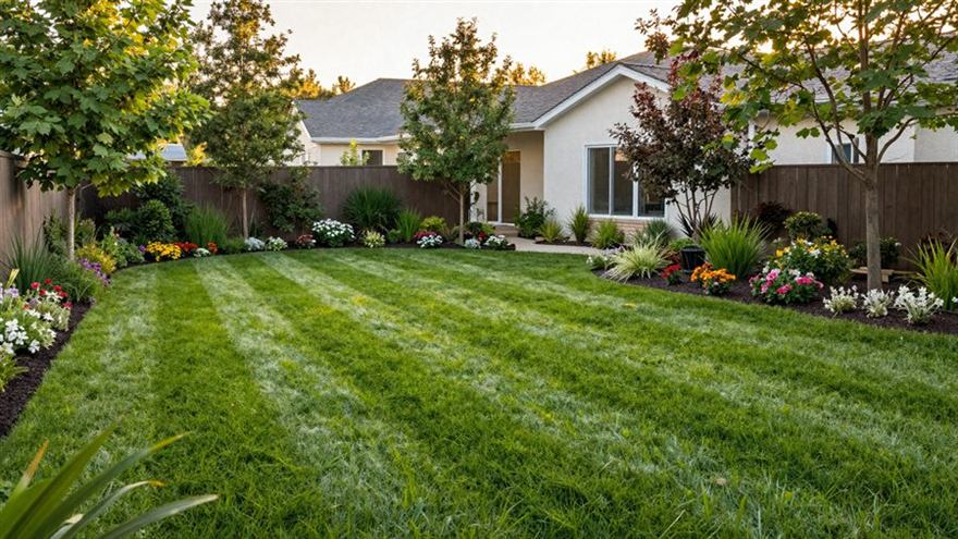 Landscaped backyard from the Ridgeline demo site