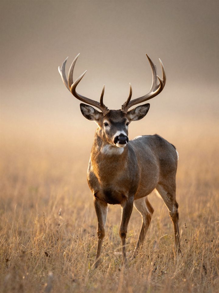 A heavy whitetail buck taken in a golden field